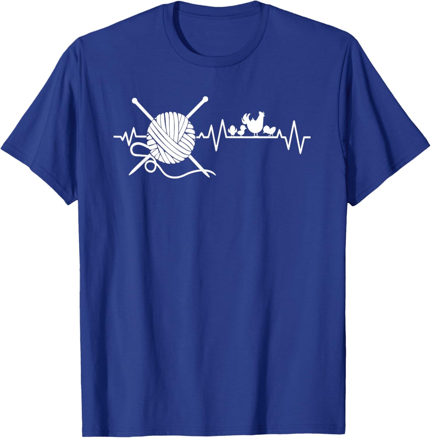 Knitting Yarn Crochet Backyard Chicken Lover Heartbeat T-Shirt - T-Shirt | Royal