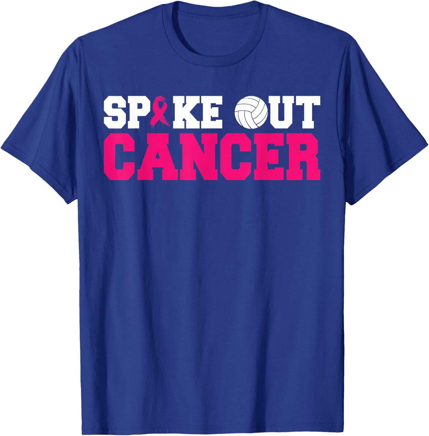 Spike Out Cancer Pink Ribbon Volleyball Breast Cancer T-Shirt - T-Shirt | Royal