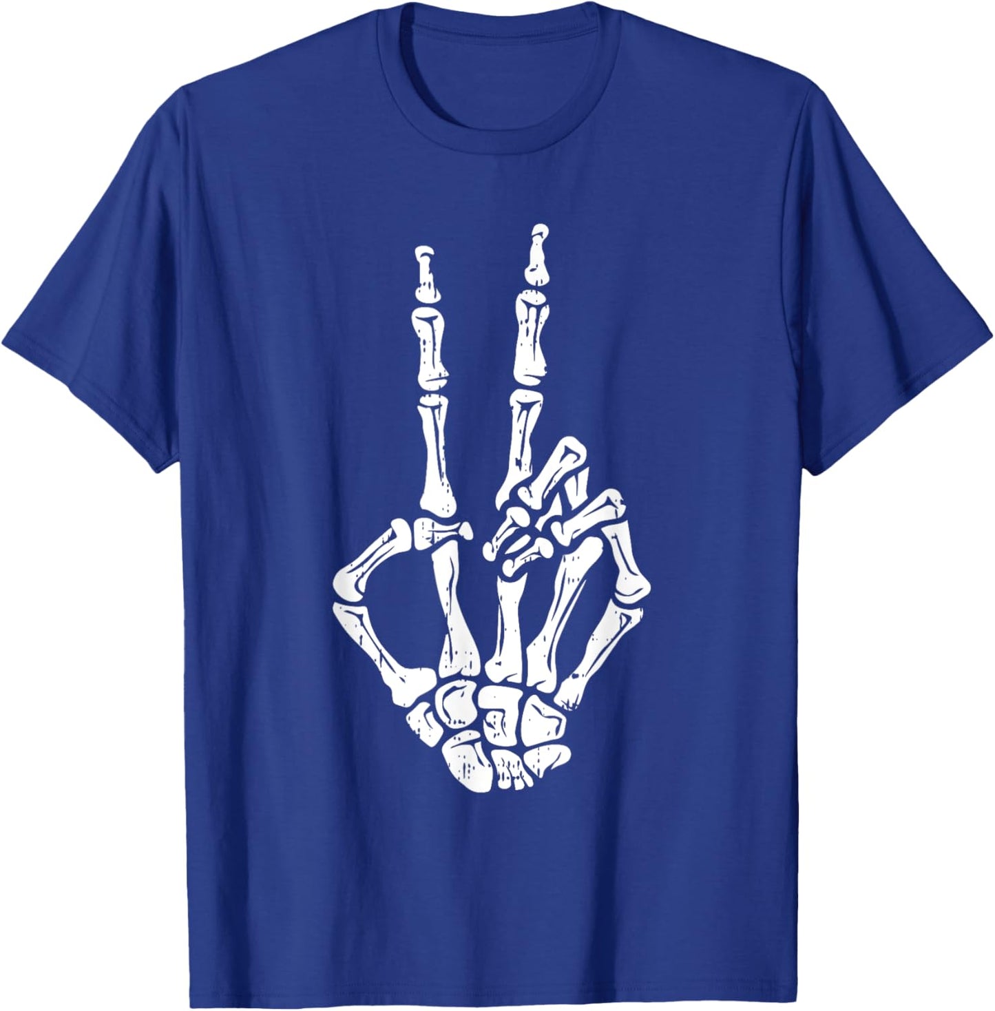 Skeleton Hand Peace Sign Halloween Costume Bones T-Shirt - T-Shirt | Royal