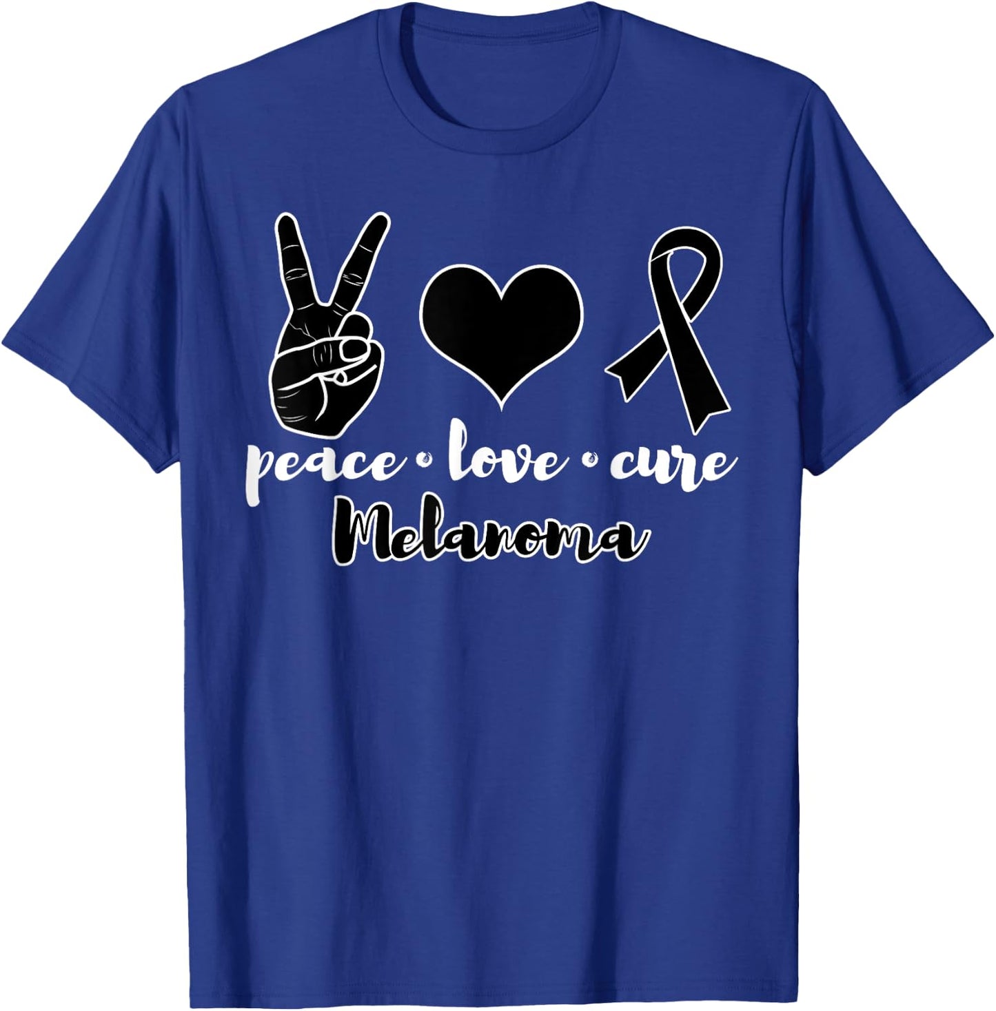 Peace Love Cure Melanoma Awareness Family Warrior T-Shirt - T-Shirt | Royal