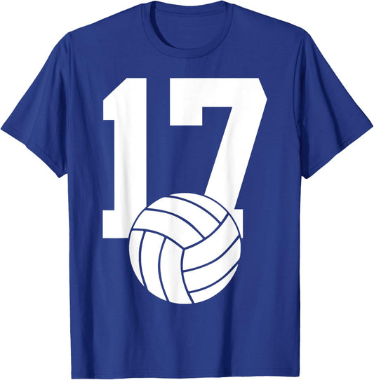 Number 17 Volleyball 17th Birthday T-Shirt - T-Shirt | Royal