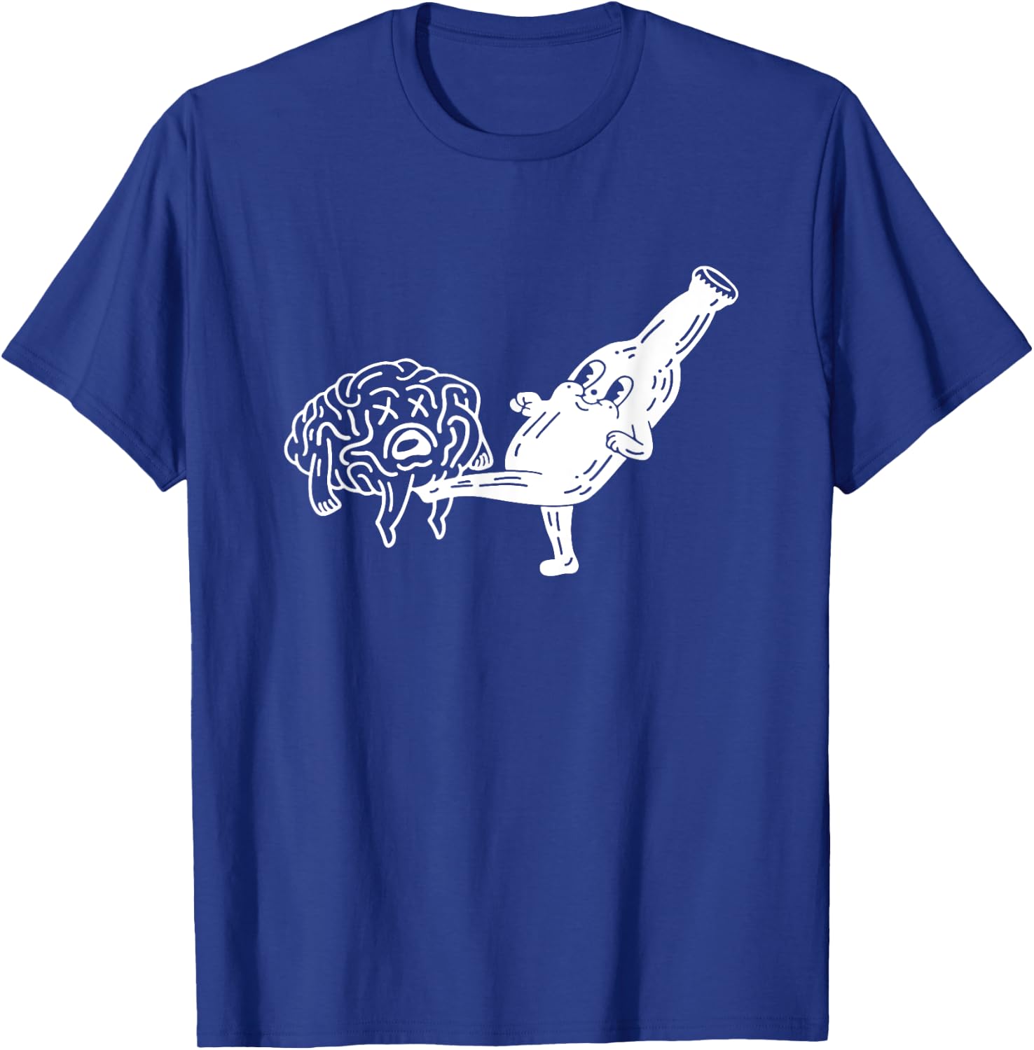 Smiling Beer Bottle Kicking Brain T-Shirt - T-Shirt | Royal