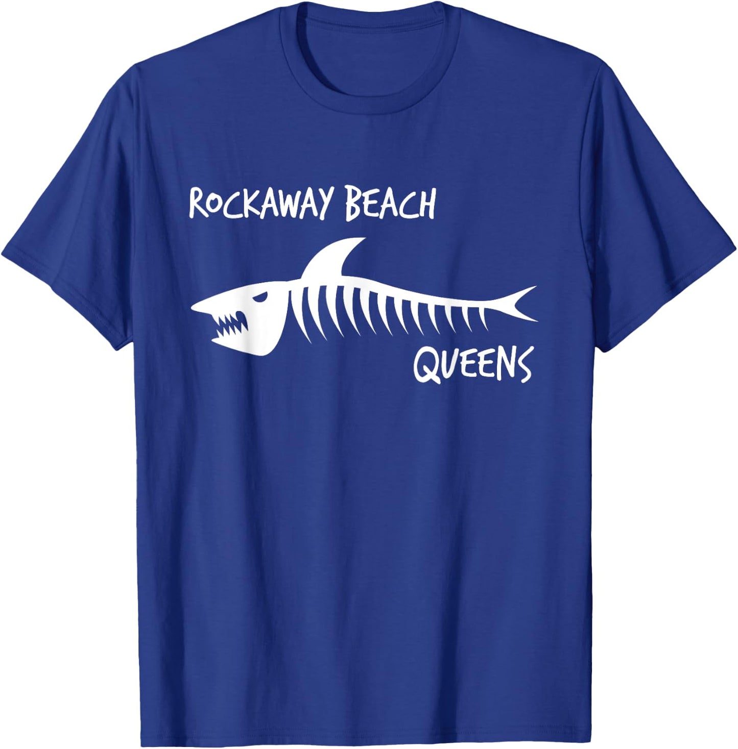 Rockaway Beach Queens Shark Skeleton White Print T-Shirt - T-Shirt | Royal