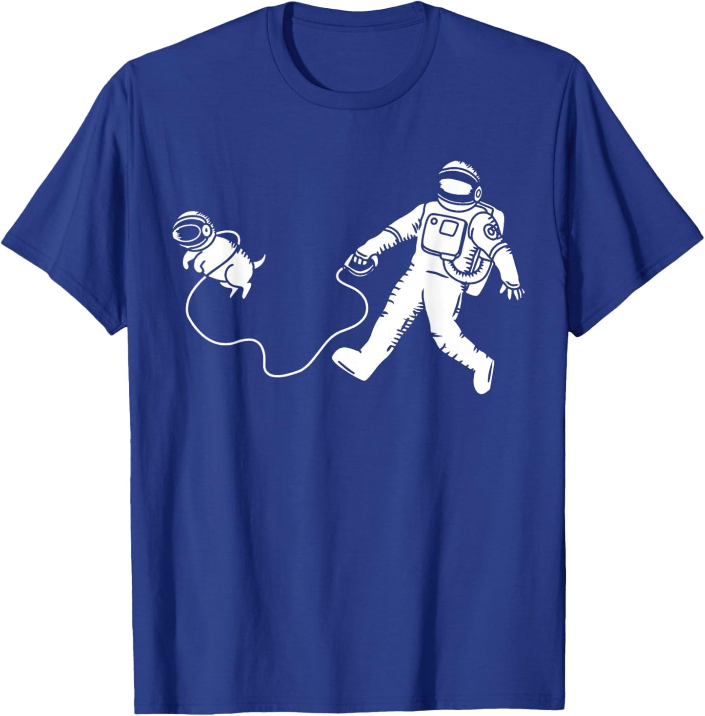Funny Astronaut Walking Space Dog Science Outer Space T-Shirt - T-Shirt | Royal