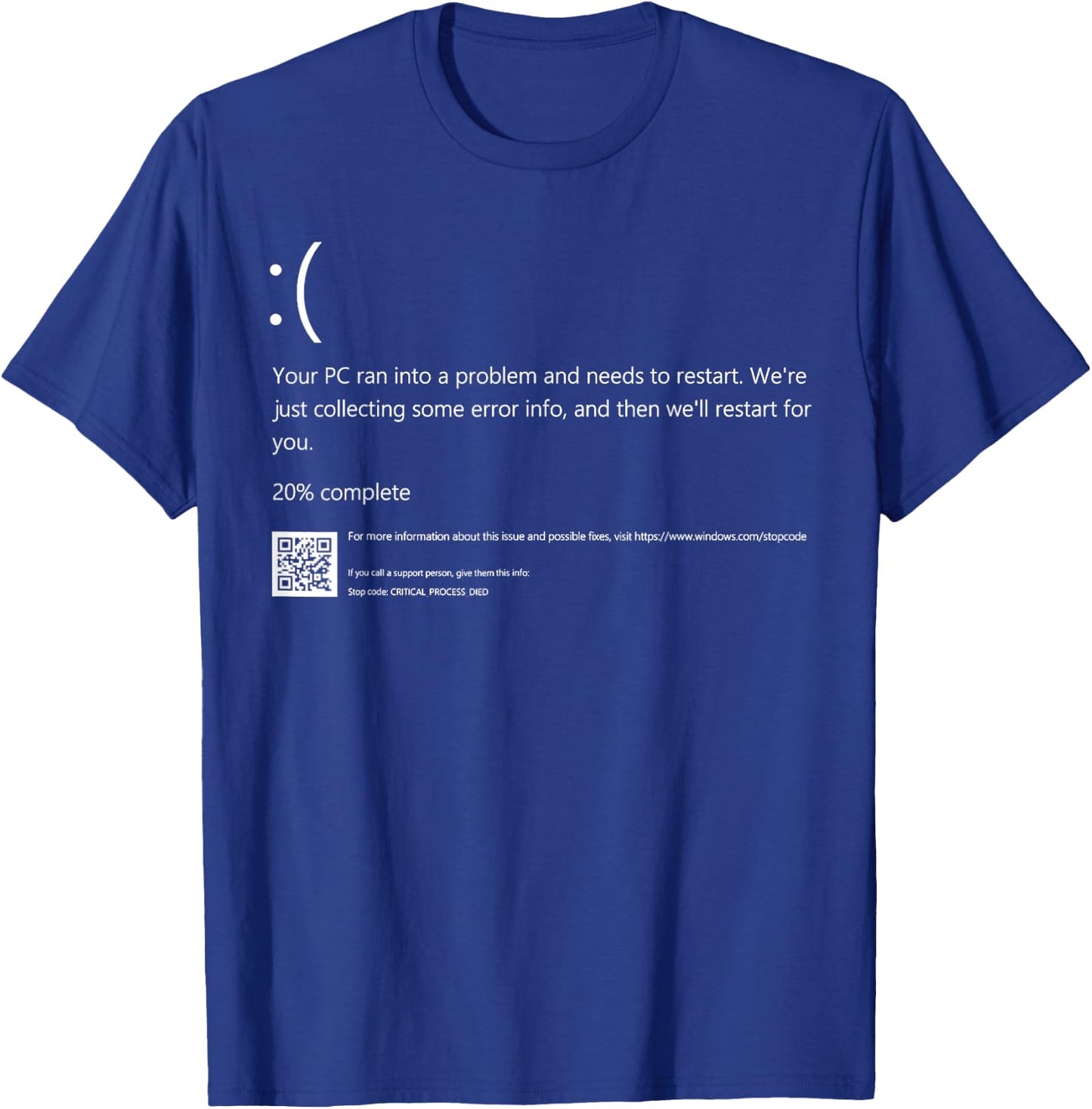 Blue Screen of Death IT Geek Halloween Party DIY Costume T-Shirt - T-Shirt | Royal