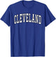 Cleveland Apparel . Co - Vintage Varsity Arched Text Cleveland - Adults - Red - Small - Short Sleeve - Polyester 100% - - Retro - Letter Print T-Shirt - T-Shirt | Royal