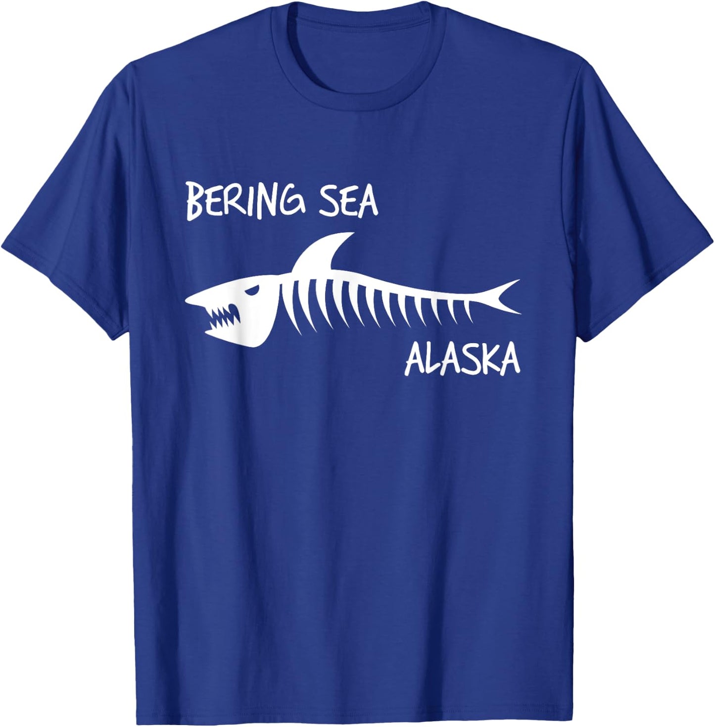 Bering Sea Alaska Shark Skeleton White Print T-Shirt - T-Shirt | Royal