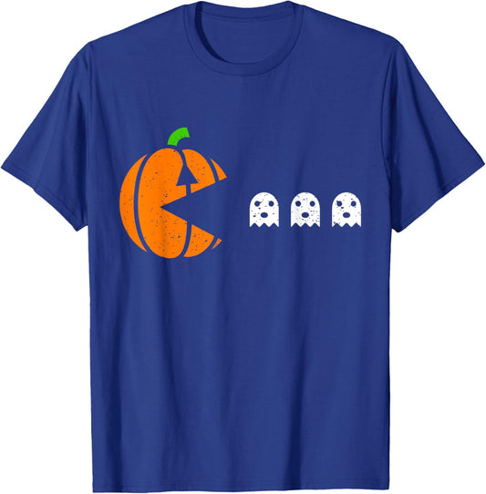 Halloween Gamer Pumpkin Eating Ghost Costume Men Boys Kids T-Shirt - T-Shirt | Royal
