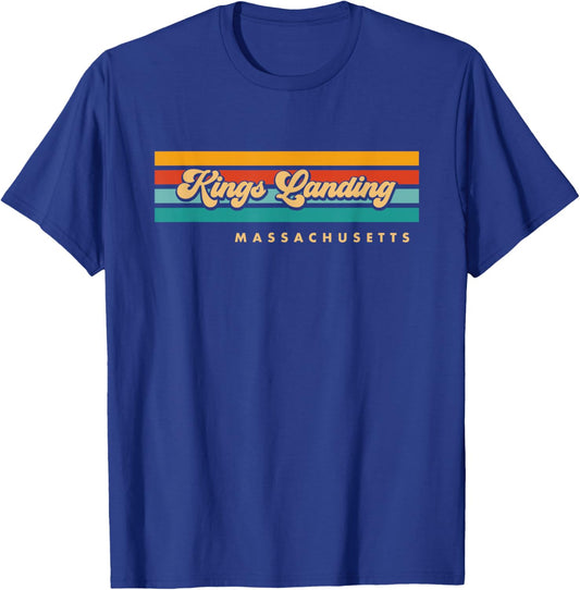 Vintage Sunset Stripes Kings Landing, Massachusetts T-Shirt - T-Shirt | Royal