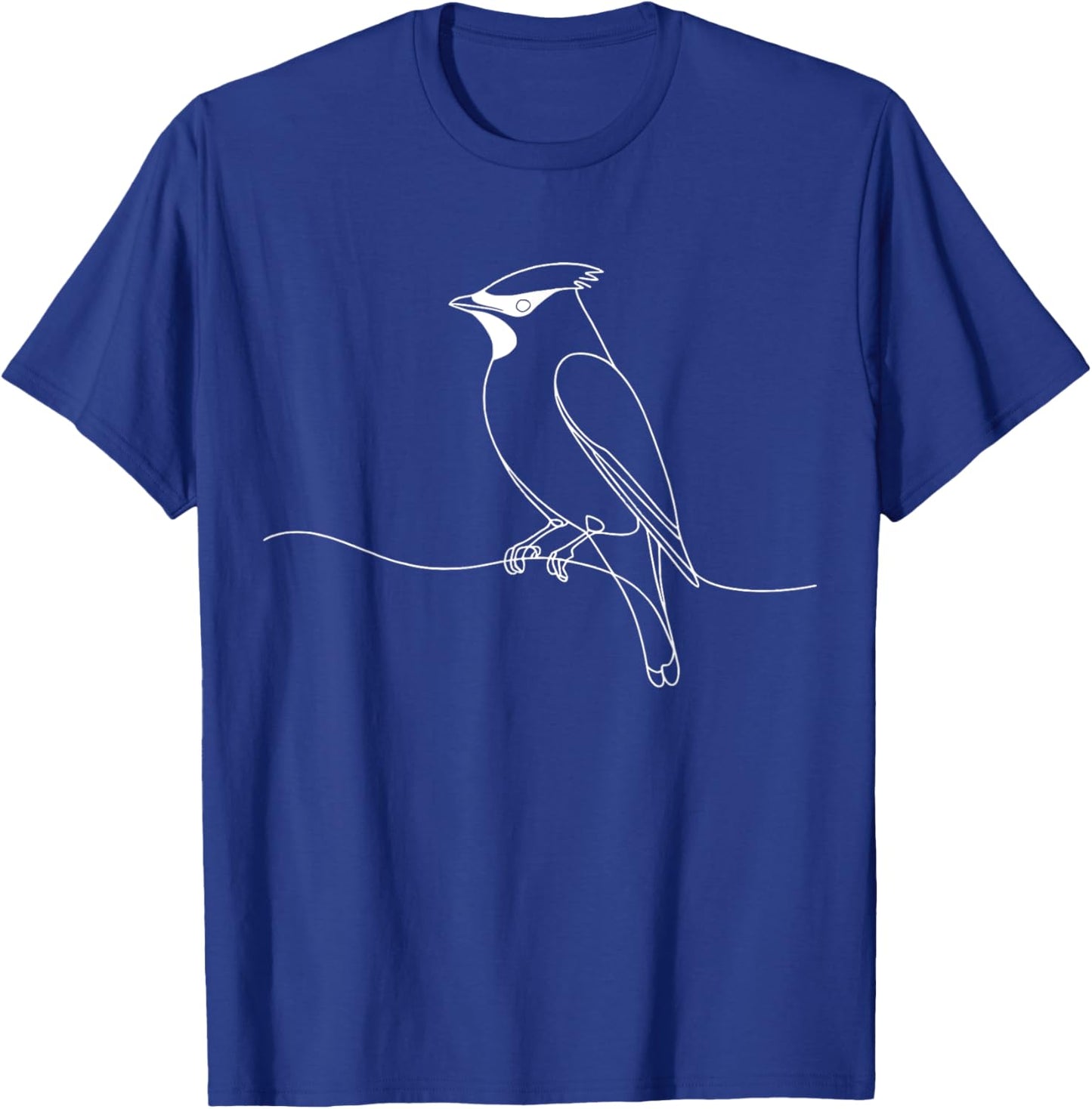 Line Art Bird Ornithologist Cedar Waxwing T-Shirt - T-Shirt | Royal