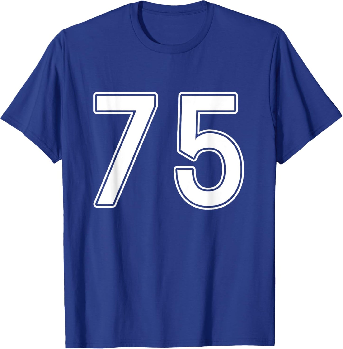 Number #75 White Sports Number T-Shirt - T-Shirt | Royal