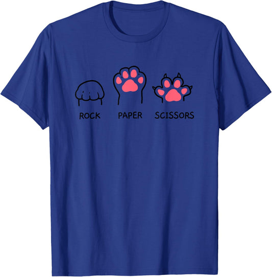 Rock Paper Scissors Hand Game Cute Paw Funny Cat Women Girls Kids T-Shirt - T-Shirt | Royal
