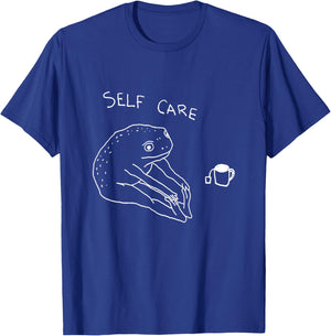 Self Care | Frog Drinking Tea | Yoga T-Shirt - T-Shirt | Royal
