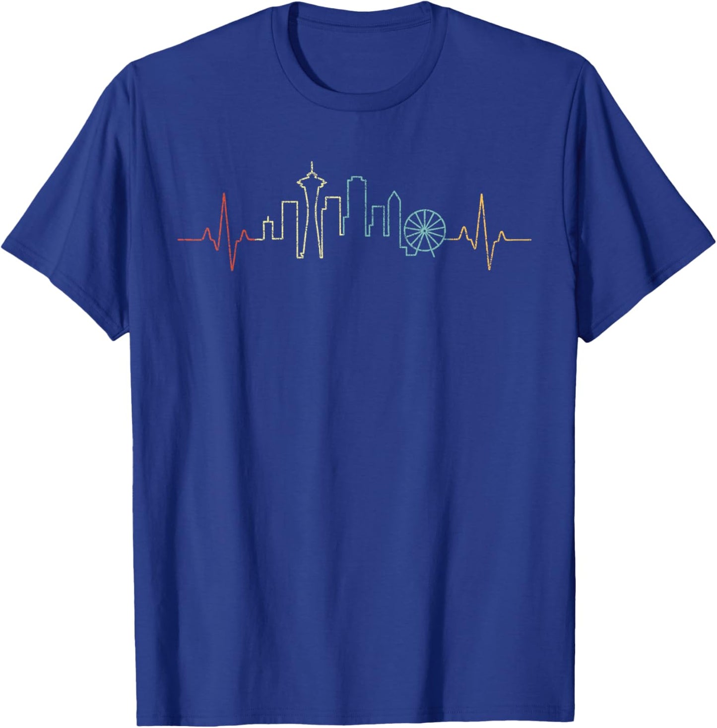 Heartbeat Seattle Skyline Seattle Souvenir Seattle Retro T-Shirt - T-Shirt | Royal