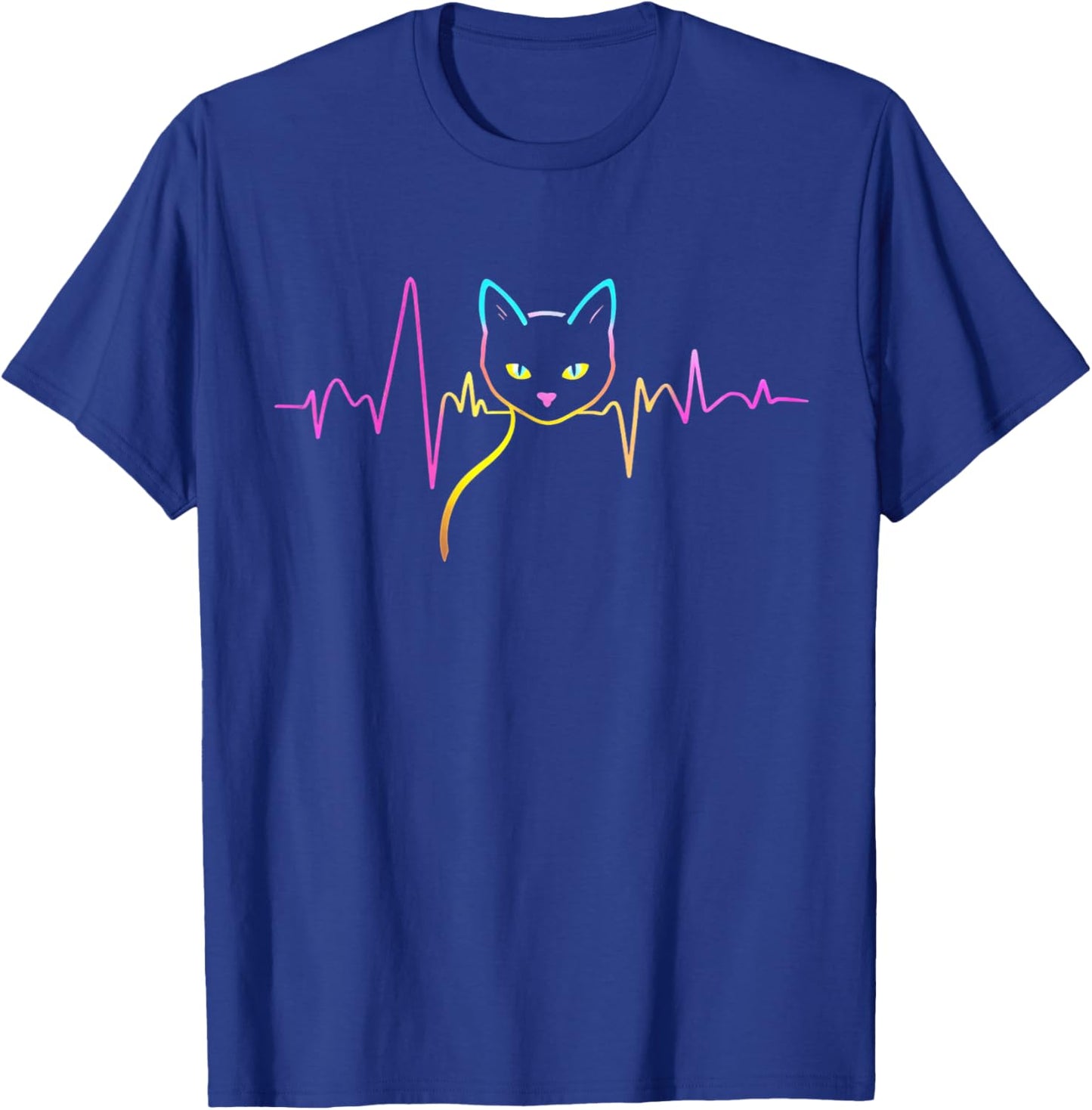 Heartbeat Cat Lover Cute Cat Owner Animal Silhouette Art ECG T-Shirt - T-Shirt | Royal