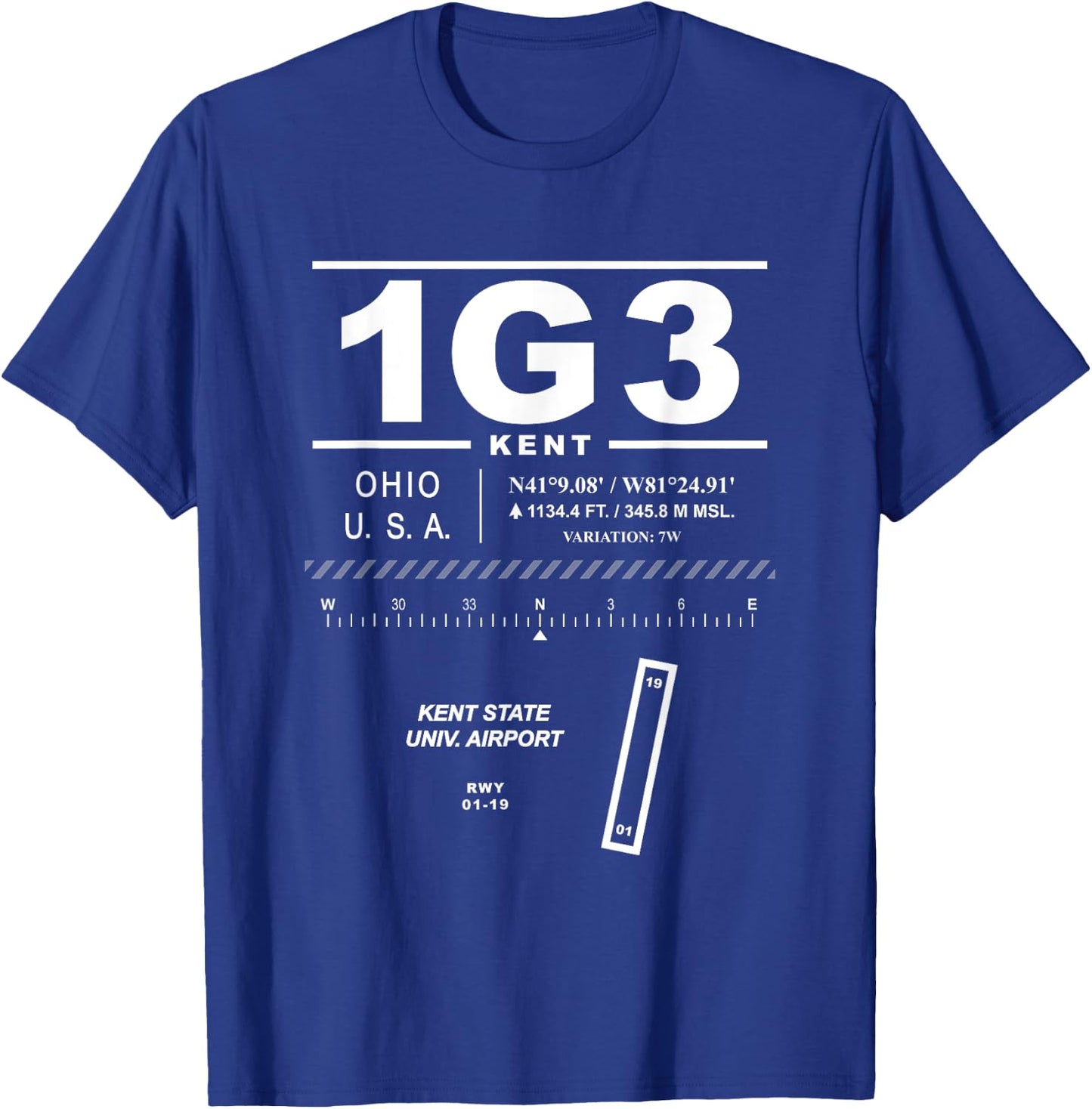Kent State Univ. Airport Ohio 1G3 T-Shirt - T-Shirt | Royal