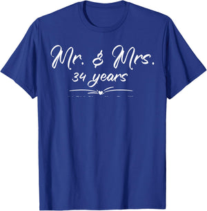 Mr. and Mrs. For 34 Years 34th Anniversary Wife and Husband T-Shirt - T-Shirt | Royal