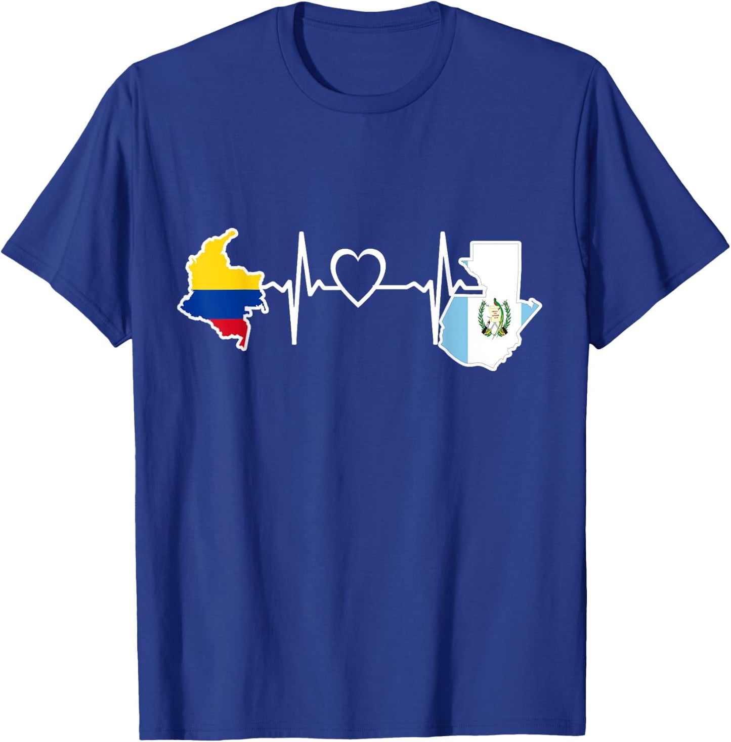 Guatemala Colombia Flag Guatemalan Colombian Heartbeat T-Shirt - T-Shirt | Royal