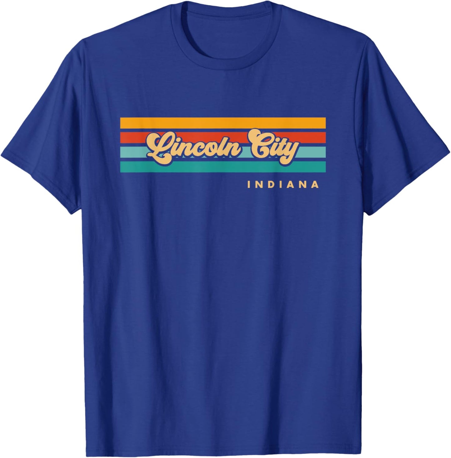 Vintage Sunset Stripes Lincoln City, Indiana T-Shirt - T-Shirt | Royal