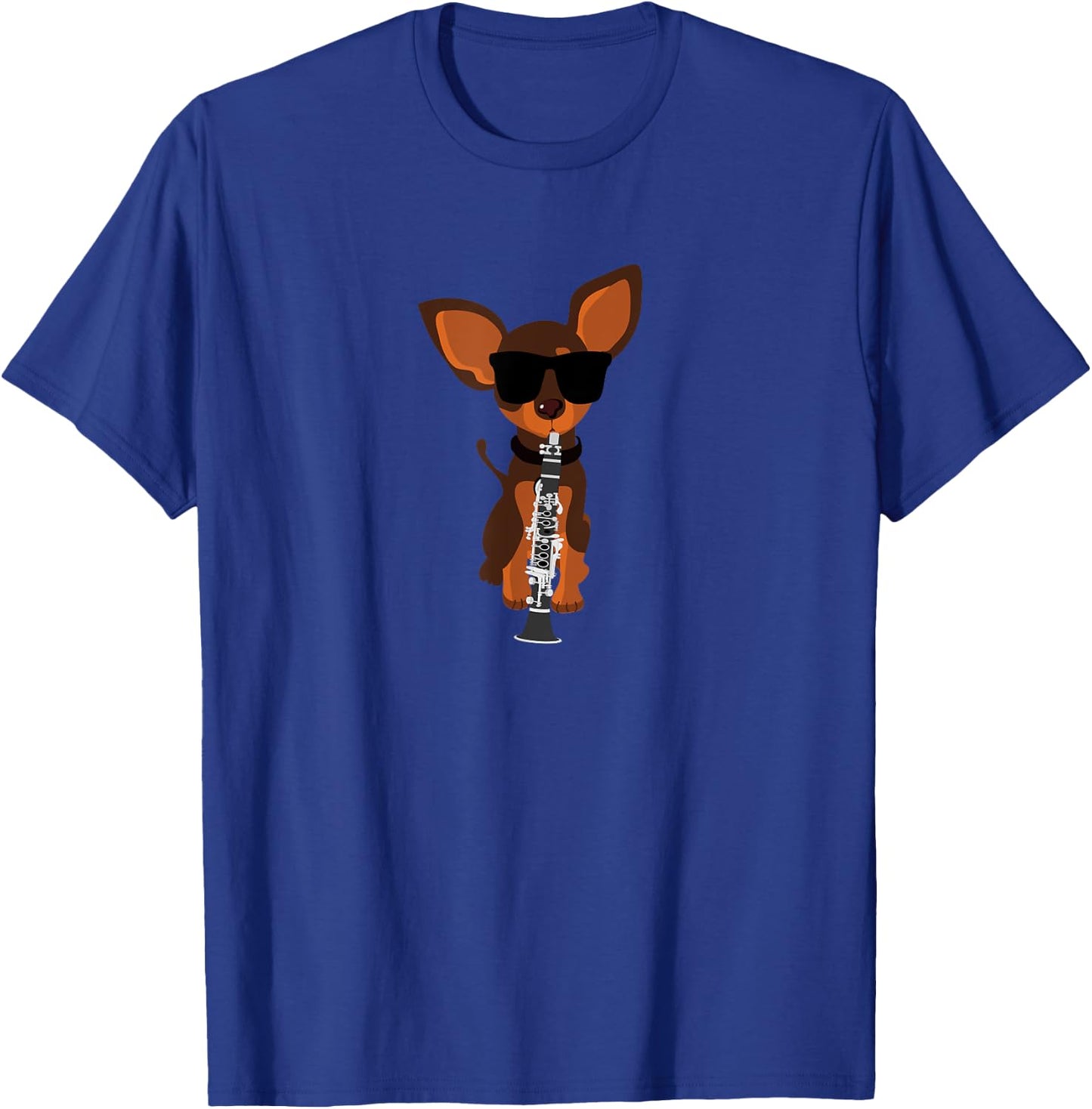 Funny Dog Wearing Sunglasses Playing Clarinet Women Girls Kids T-Shirt - T-Shirt | Royal