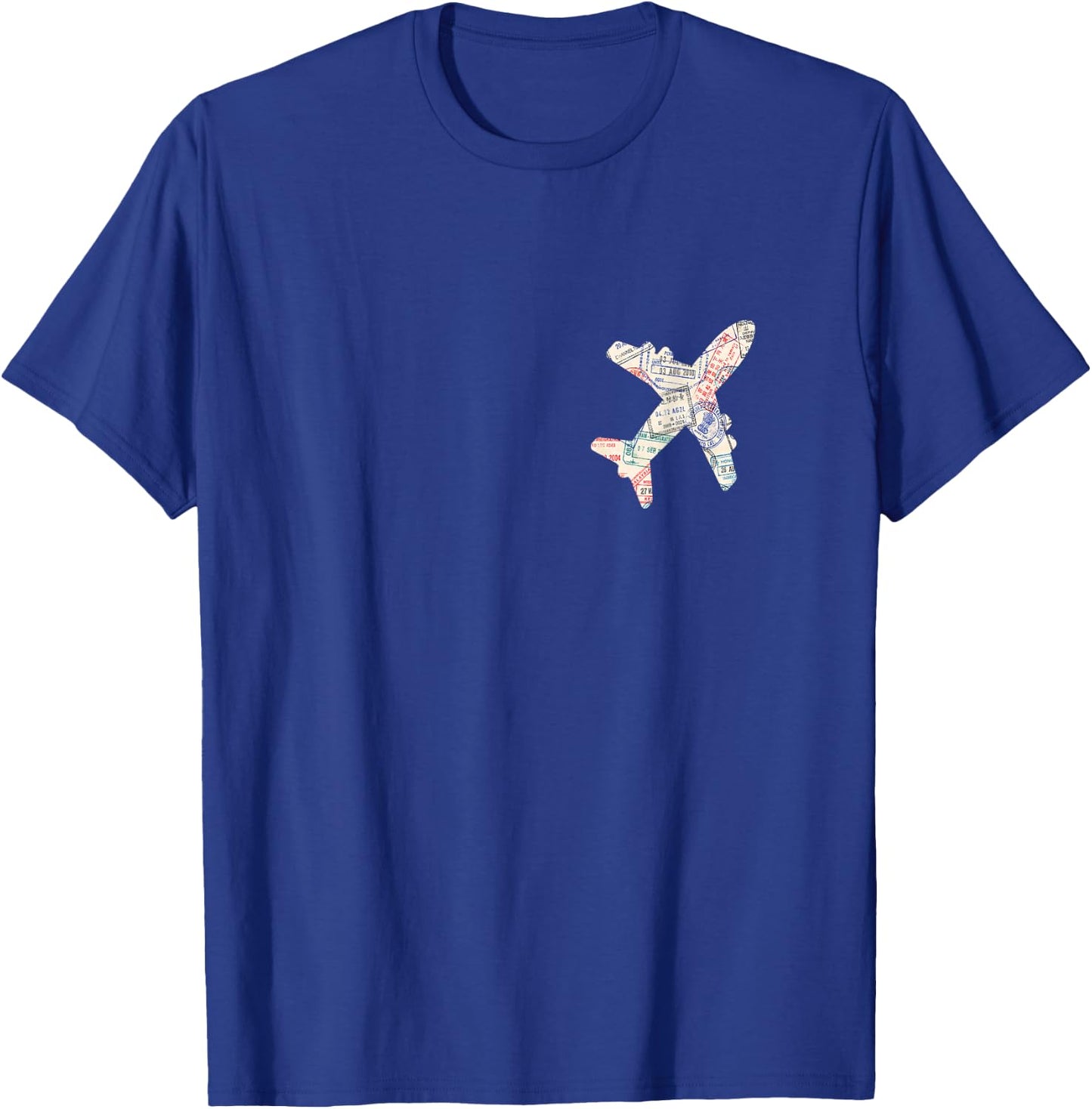 Airplane Shaped Passport Travel Stamps T-Shirt - T-Shirt | Royal