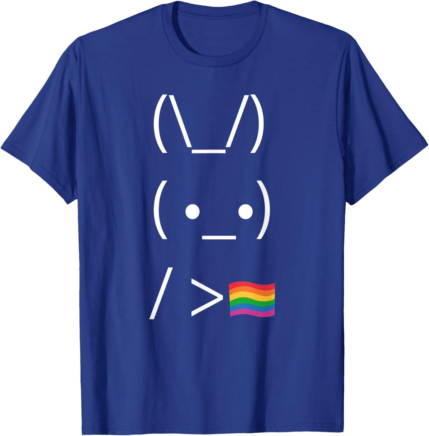 Bunny Holding Rainbow Flag - ASCII Internet Meme Gay Pride T-Shirt - T-Shirt | Royal