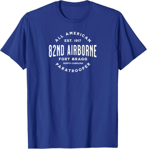 SoldierTees 82nd Airborne Division Paratrooper Fort Bragg North Carolina All American Military Veteran Graphic - Men's Black Short Sleeve Classic Fit Straight Hem - Small T-Shirt - T-Shirt | Royal