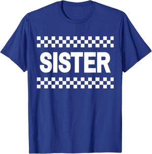Sister Pit Crew Checkered Racing Car Birthday Party T-Shirt - T-Shirt | Royal
