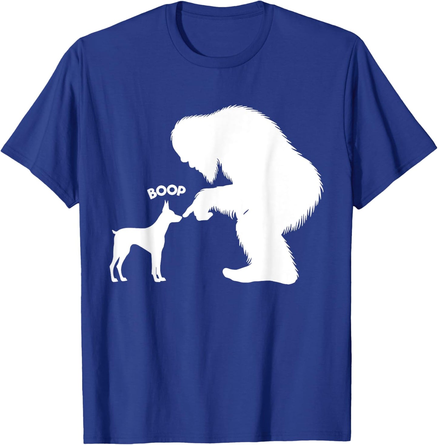 DesignDorks -Adults Funny Bigfoot Sasquatch Doberman Pinscher Boop Black Short Sleeve Classic Fit Cotton Blend T-Shirt - T-Shirt | Royal