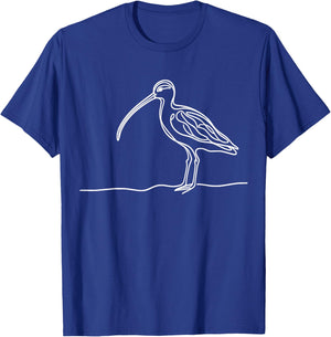 Line Art Bird & Ornithologist Long-Billed Curlew T-Shirt - T-Shirt | Royal