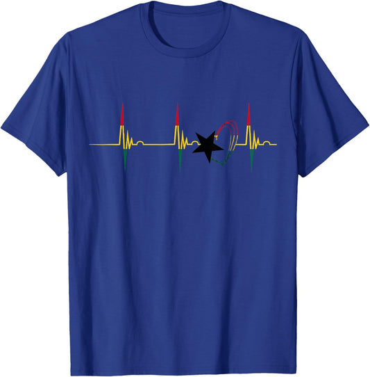 Ghanese Pride Ghana Heartbeat EKG Pulse Heart Ghana Flag T-Shirt - T-Shirt | Royal