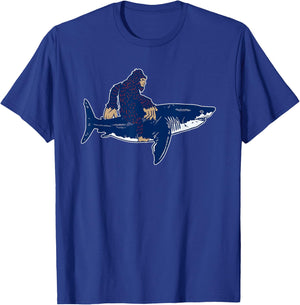Bigfoot Riding A Megalodon - Megalodon Shark T-Shirt - T-Shirt | Royal