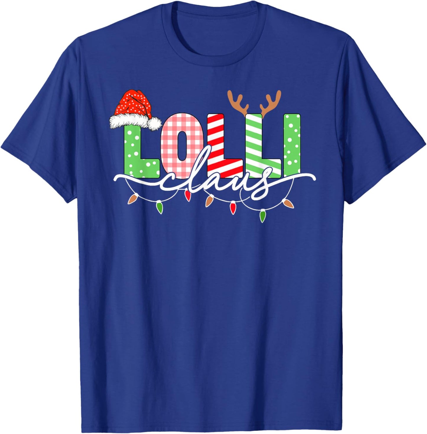 Lolli Claus Christmas Lights Santa Hat Family Matching T-Shirt - T-Shirt | Royal