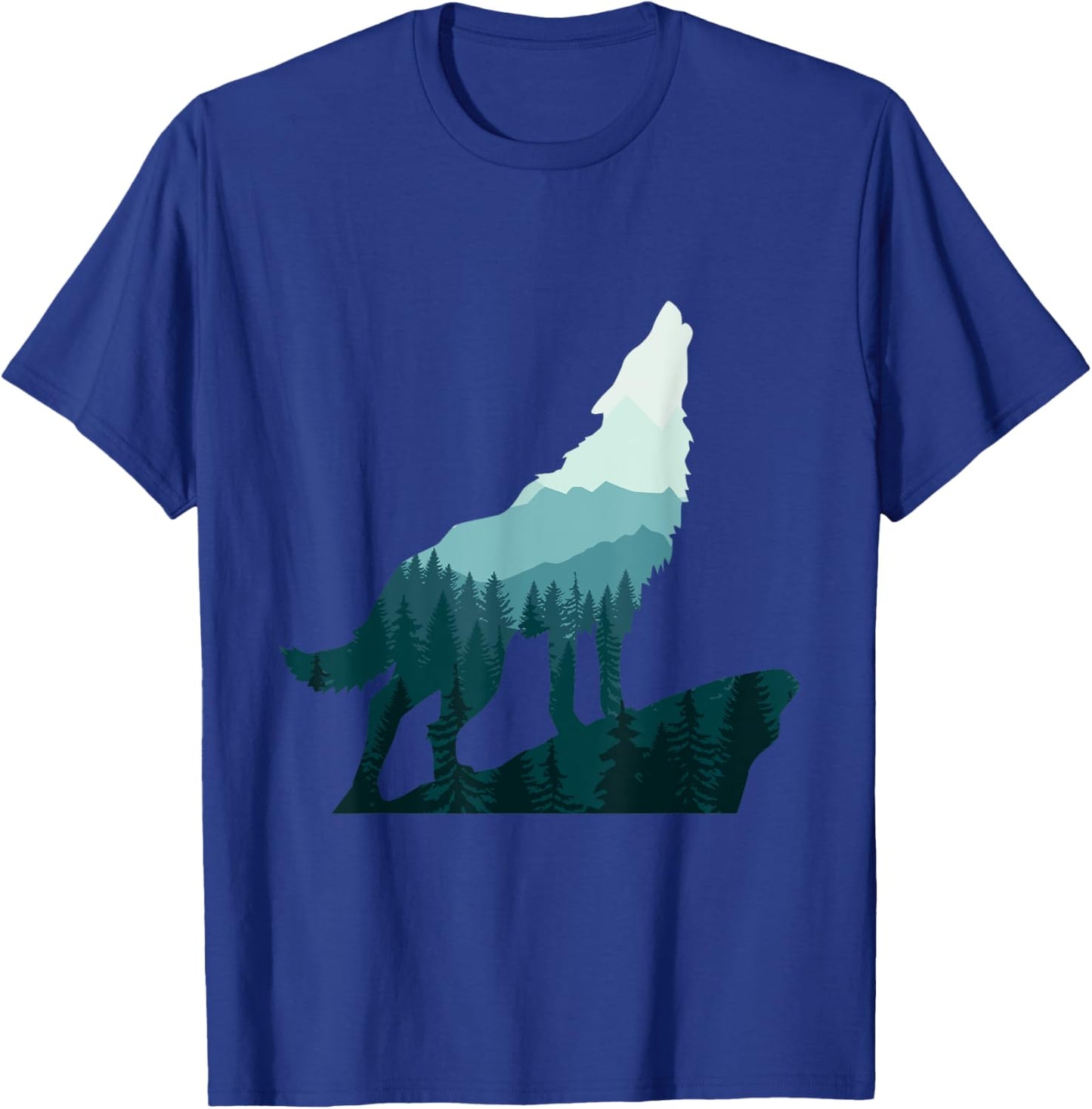 Landscape Outdoor Nature Forest Mountains Camping Wolf Howls T-Shirt - T-Shirt | Royal