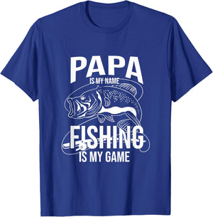 Papa Is My Name Fishing Is My Game Fathers Day Fishing T-Shirt - T-Shirt | Royal