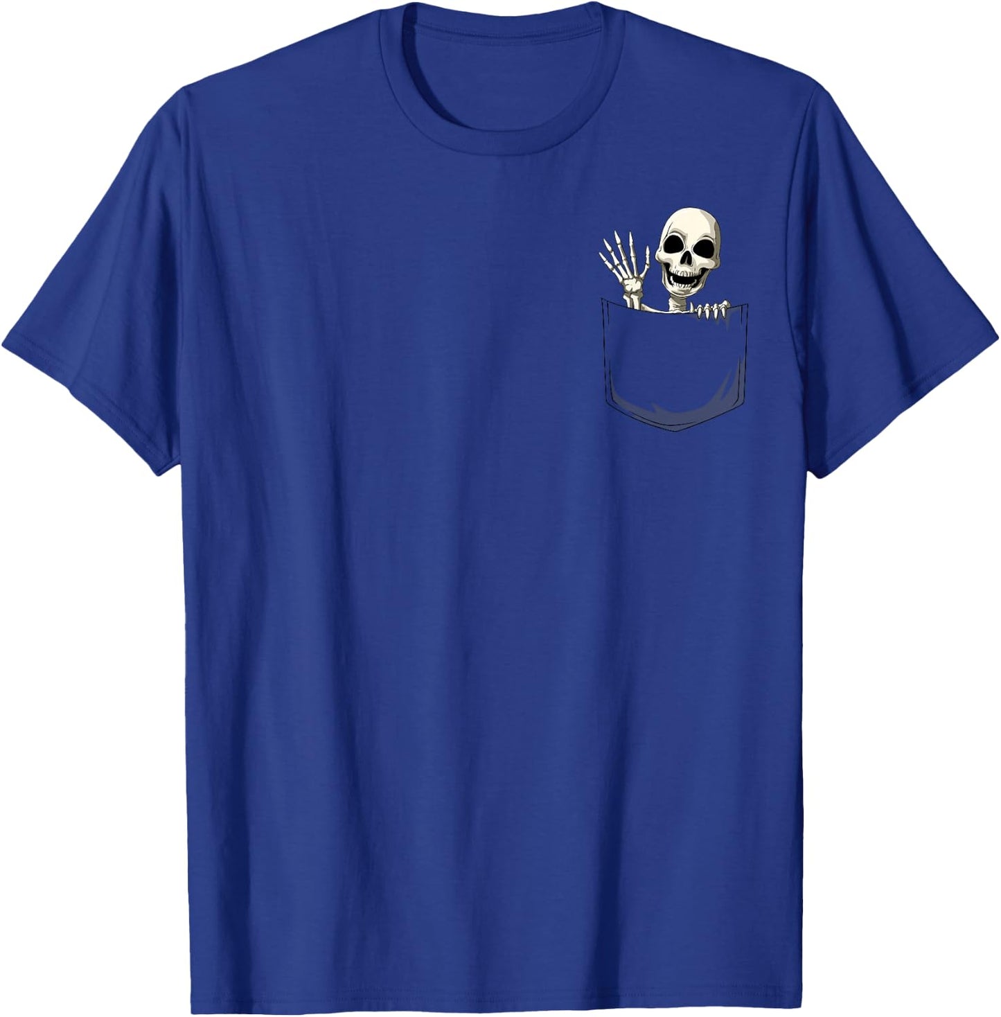 Skeleton Pocket Skeleton Peeking Out Pocket Halloween T-Shirt - T-Shirt | Royal