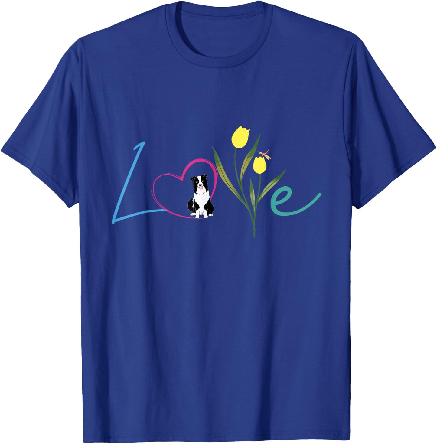 Cute Flower Border Collie Dog T-Shirt - T-Shirt | Royal