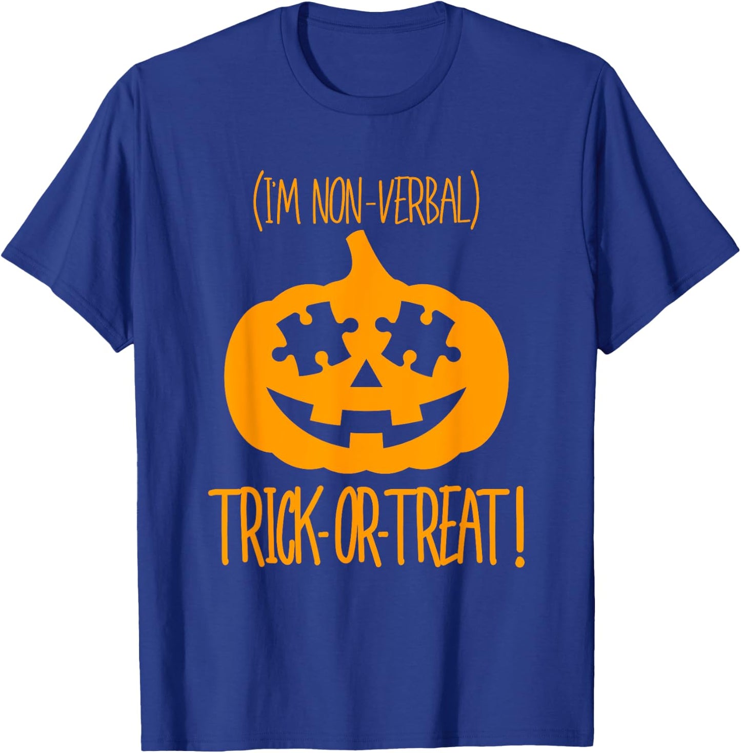 Trick or Treat Non-Verbal Halloween Pumpkin Autism Awareness T-Shirt - T-Shirt | Royal
