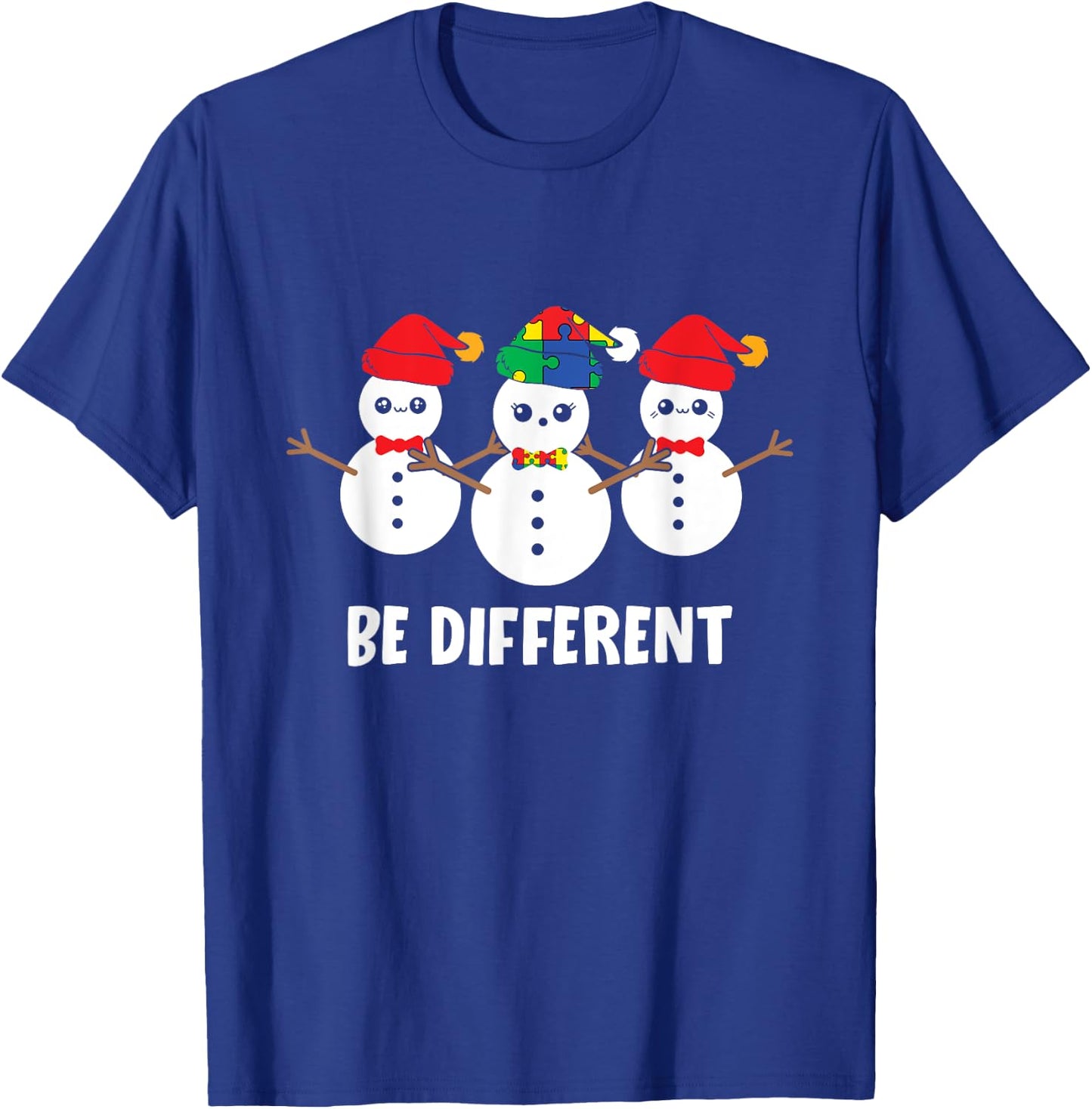 Be Different Christmas Autism Awareness Snowman Xmas Gift T-Shirt - T-Shirt | Royal