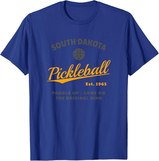 South Dakota Themed Pickleball - Retro-Style Pickleball T-Shirt - T-Shirt | Royal