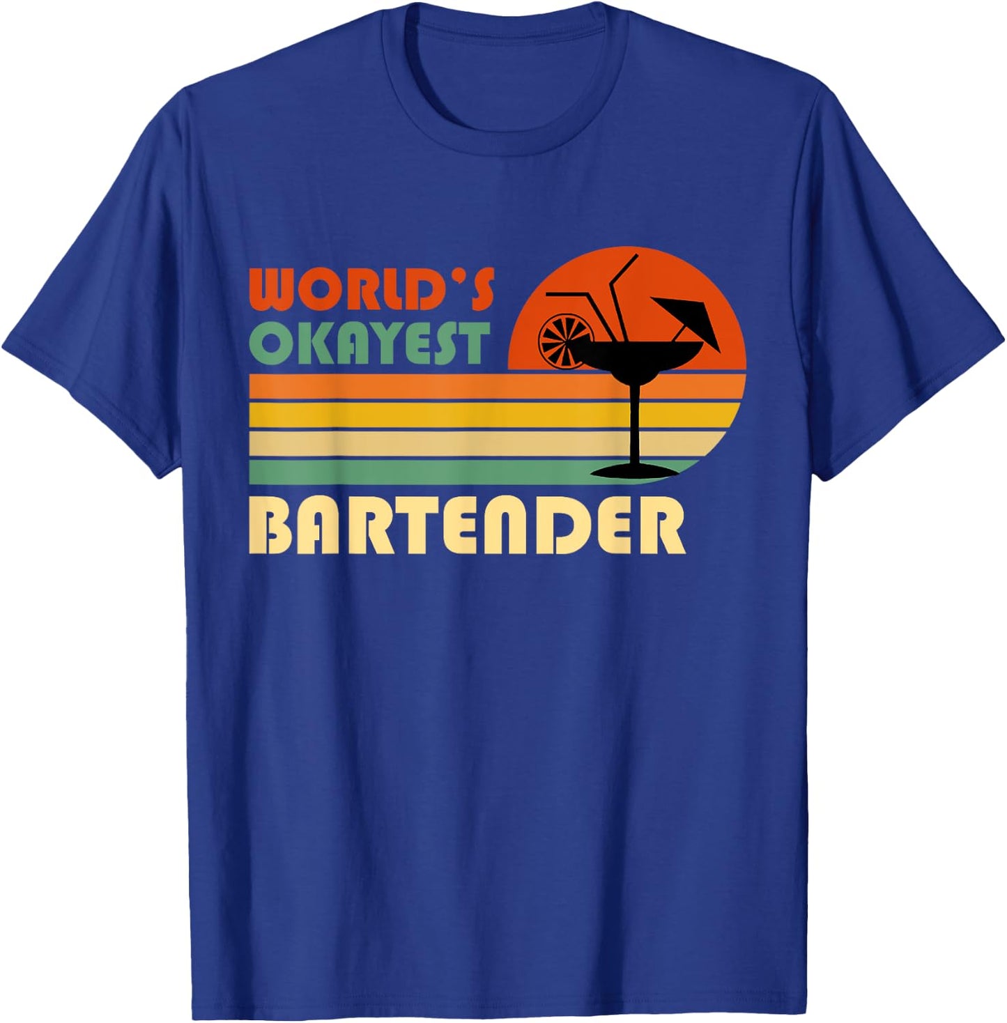 World's Okayest Bartender - Funny Retro Vintage T-Shirt - T-Shirt | Royal