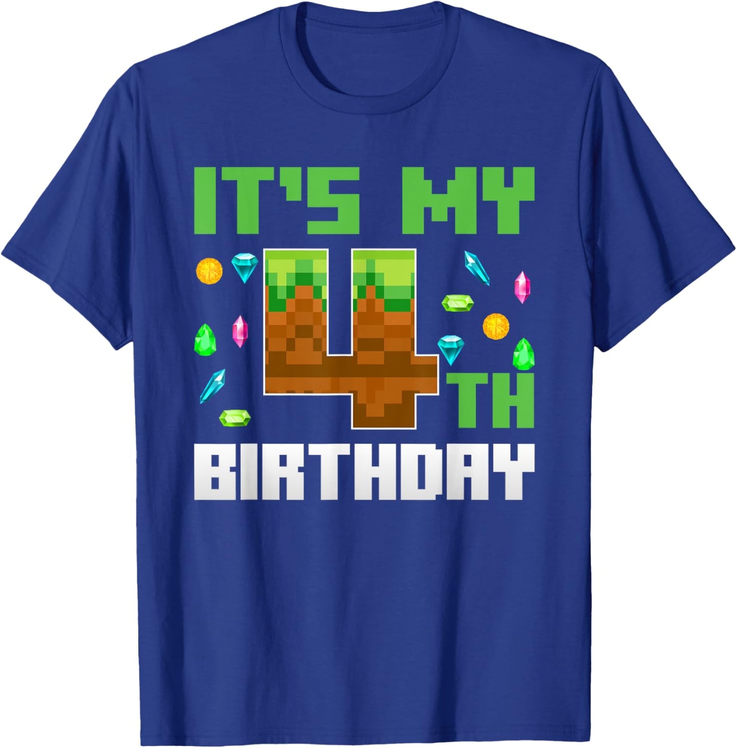 Boys Kids 4th Birthday It's My 4th Birthday Video Game Pixel T-Shirt - T-Shirt | Royal