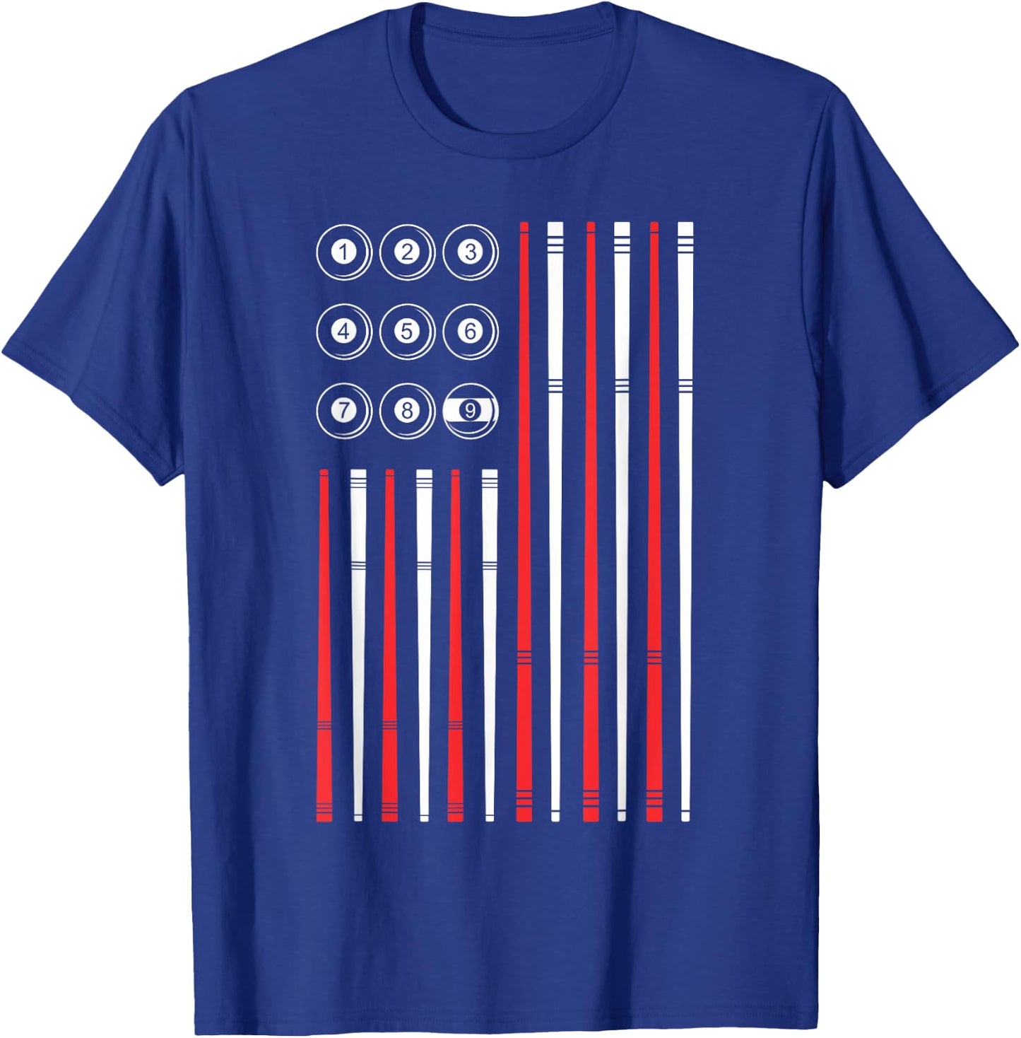 USA American Flag Shooting Pool Sticks And Balls Billiards T-Shirt - T-Shirt | Royal