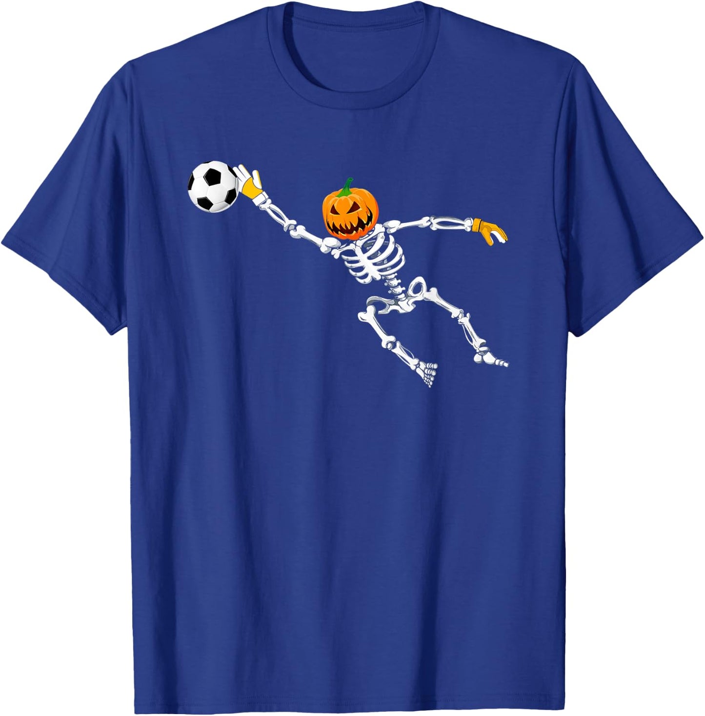 Skeleton Soccer Goalkeeper Halloween Pumpkin Goalie T-Shirt - T-Shirt | Royal