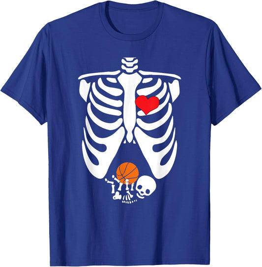 Funny Skeleton Baby Pregnant Halloween Basketball T-Shirt - T-Shirt | Royal