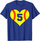 Softball Number 5 Jersey Funny Softball Heart Game Day T-Shirt - T-Shirt | Royal