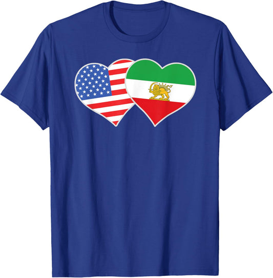 Persian American Flag Heart Love Persia USA T-Shirt - T-Shirt | Royal