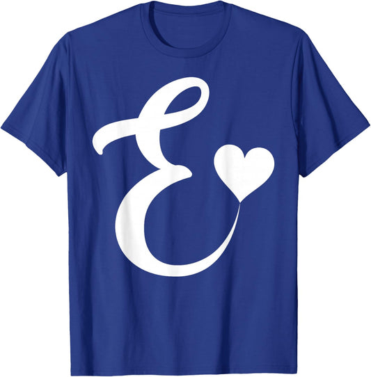 white letter E monogram initial minimalist heart graphic T-Shirt - T-Shirt | Royal