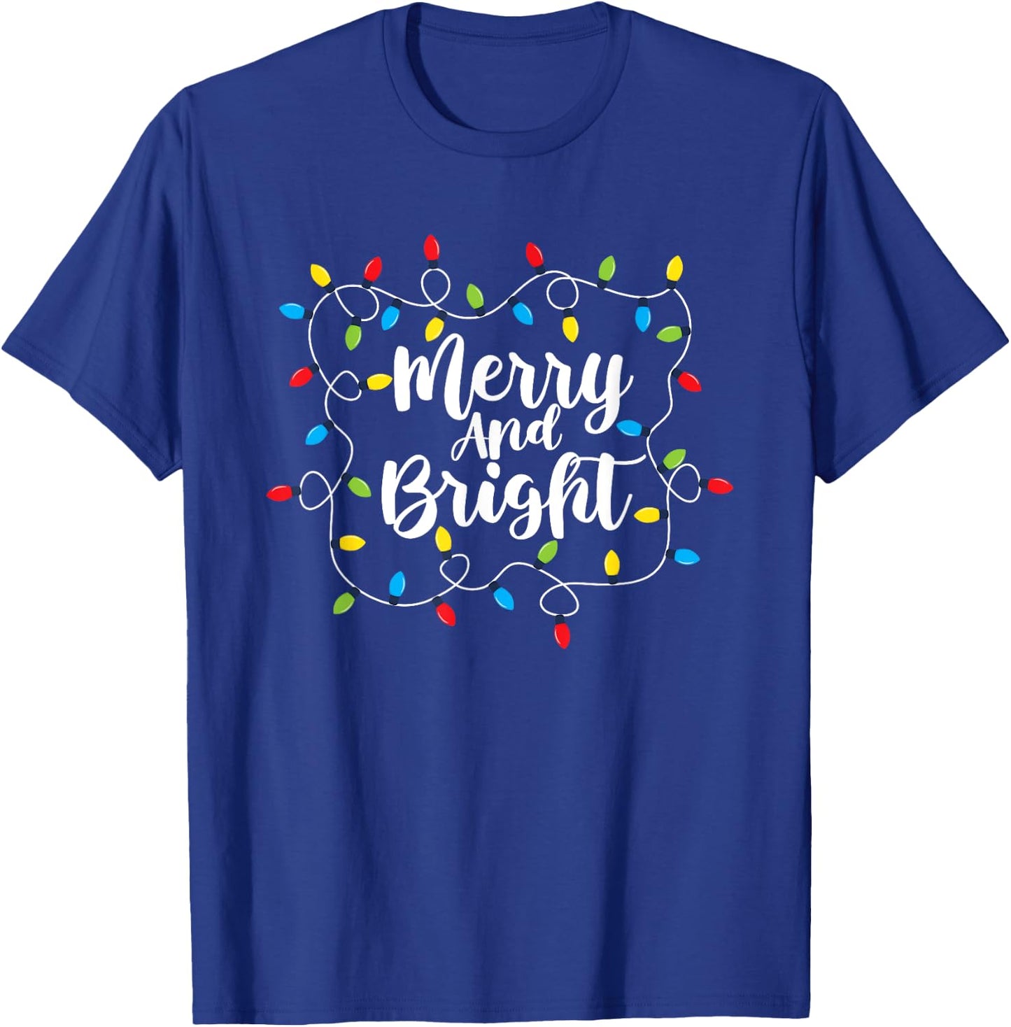 Merry And Bright Santa Christmas Xmas Lights Pajamas Holiday T-Shirt - T-Shirt | Royal