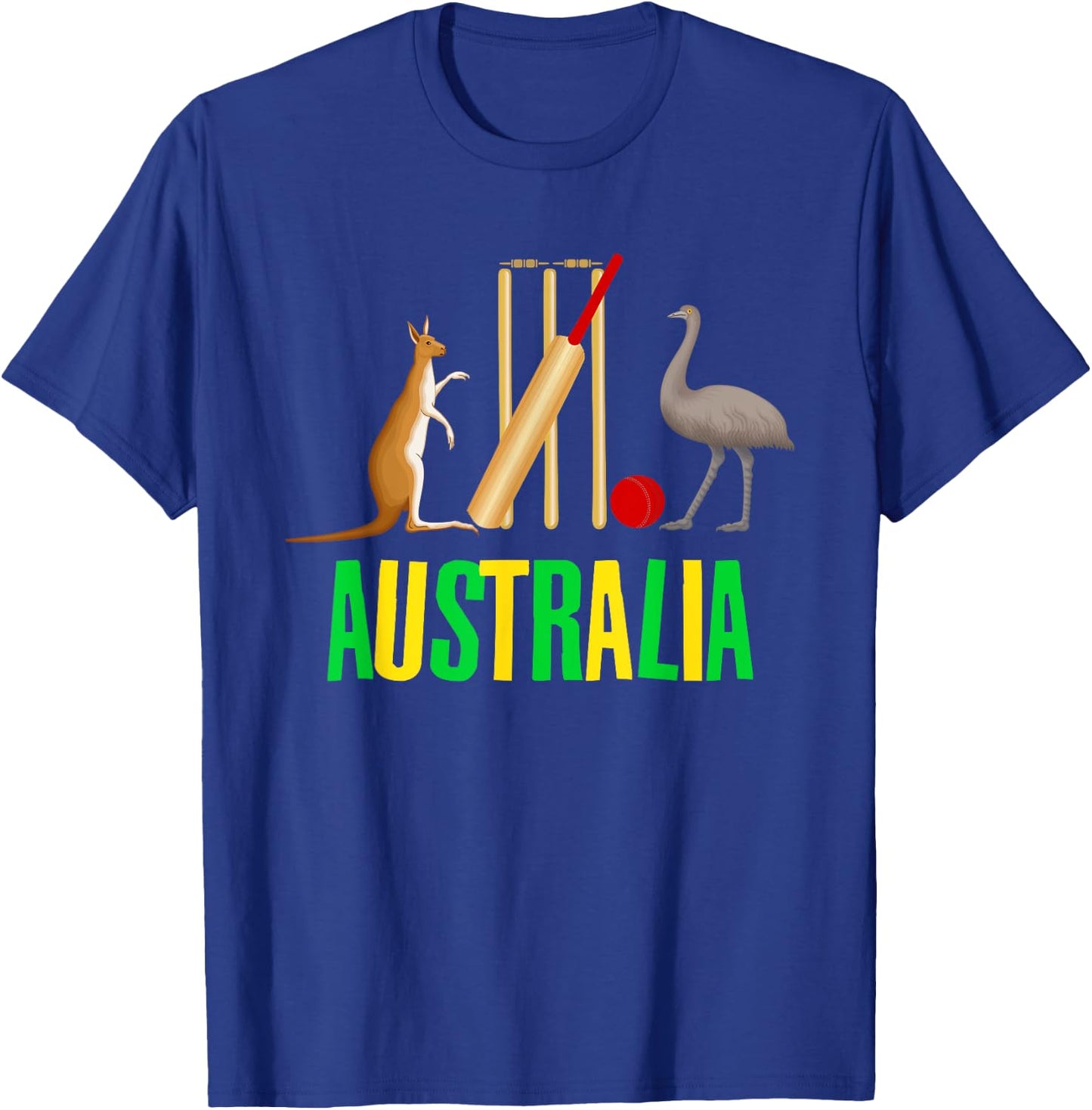 Australian Cricket Symbol Kangaroo Emu Graphic Funny T-Shirt - T-Shirt | Royal